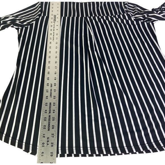 Ninedaily Blouse Black White Stripe 3/4 Sleeve Button Zipper Front Plus Size 2XL - Picture 11 of 11